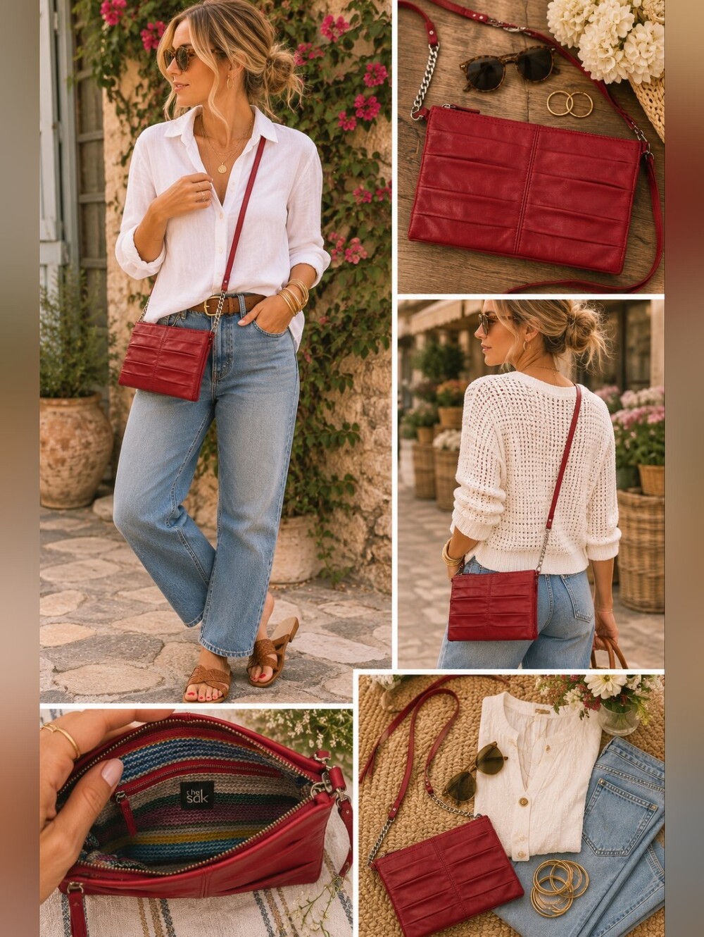 Y2K The SAK Classic Red Leather Crossbody Bag